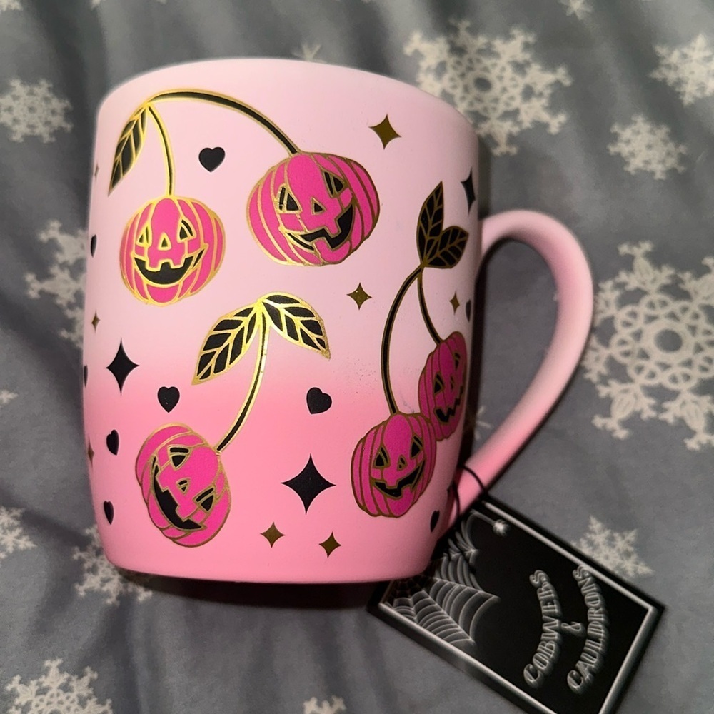 Cobwebs and Cauldrons Pumpkin Cherry Soft Touch Halloween Mug